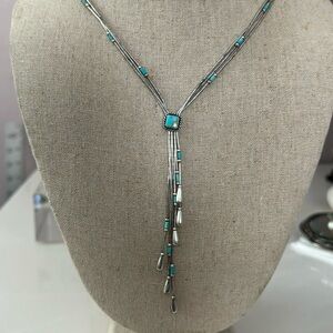 Vintage Navajo Carolyn Pollack Sterling Turquoise Multi Strand Necklace 19.3/8"